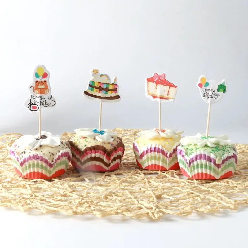 24 шт. с днем рождения котенок воздушный шар кекс Топпер С Днем Рождения Вечеринка