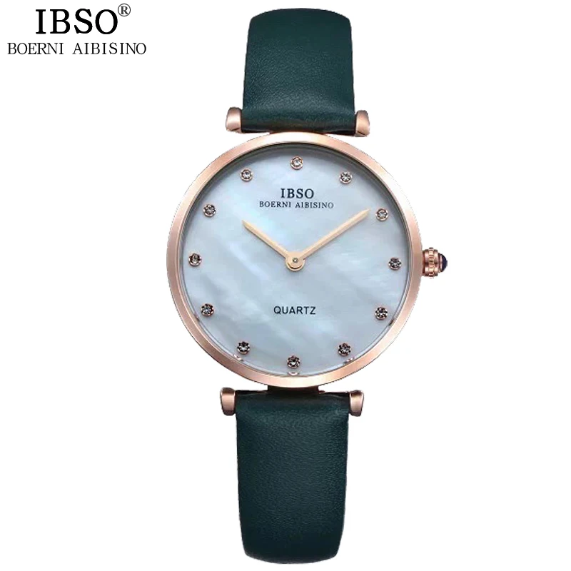 B gold green IBSO брендовые часы, женские наручные часы, роскошный красный ремешок из натуральной кожи, кварцевые часы, женские часы, Relogio Feminino# B2210L - Цвет: B gold green