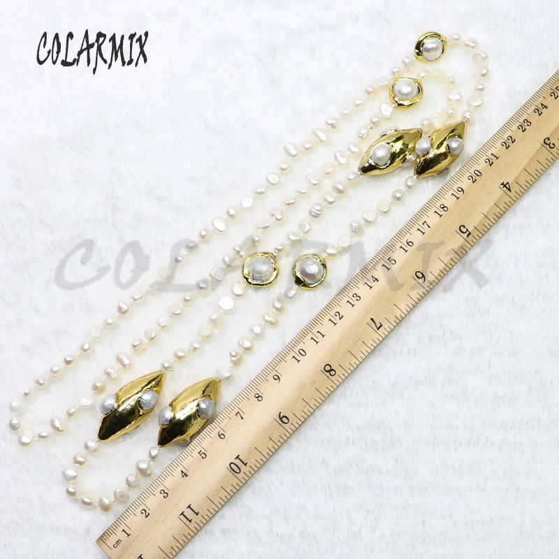 

3 strands natural pearl necklace beaded necklace with plated pearl stone druzy necklace Gems jewelry for women 6040