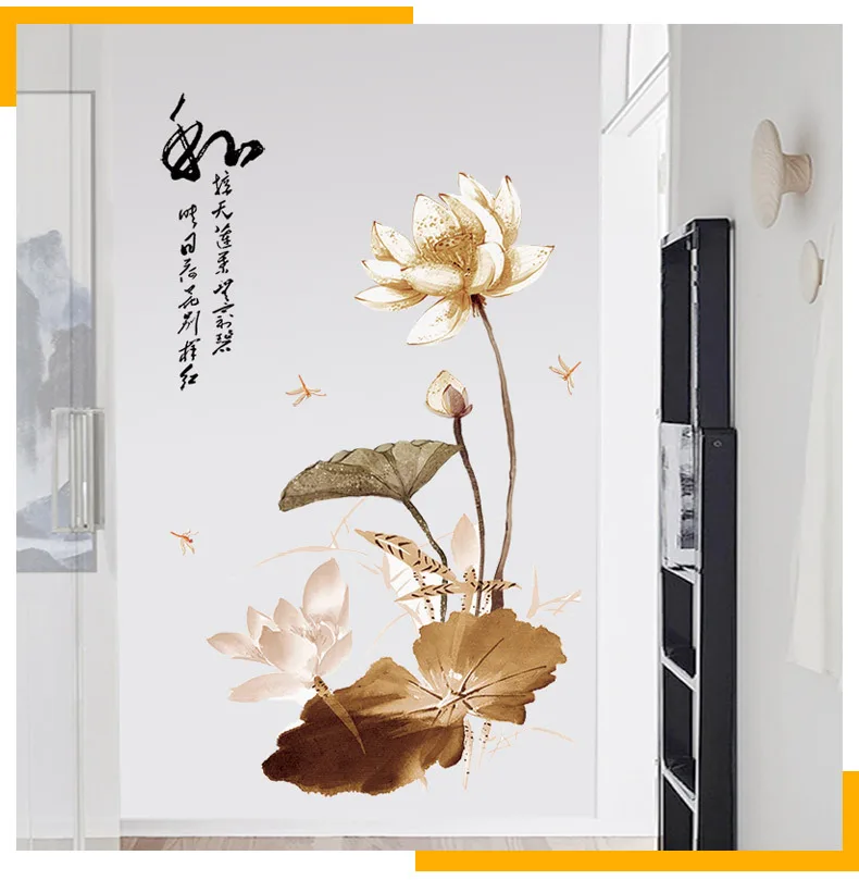 Chinese Lotus Wall Stickers Teenager Living Room Bedroom Decoration Decor Aesthetic Self adhesive Wallpaper for Tiles | Дом и сад