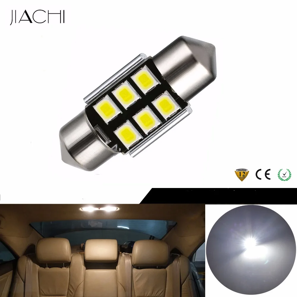 Фото JIACHI 100 x авто светодиодный лампы типа фестон 31 мм C5W 2835 чипы 6SMD CANBUS Ошибка бесплатно