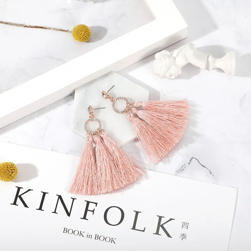 Кисточкой серьги для Для женщин Этническая геометрические длинные Черные