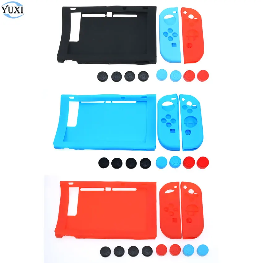 

YuXi For Nintend Switch NS Console Silicone Rubber Soft Host Display Screen Protective Skin Cover + Joy-Con case + Joystick Caps