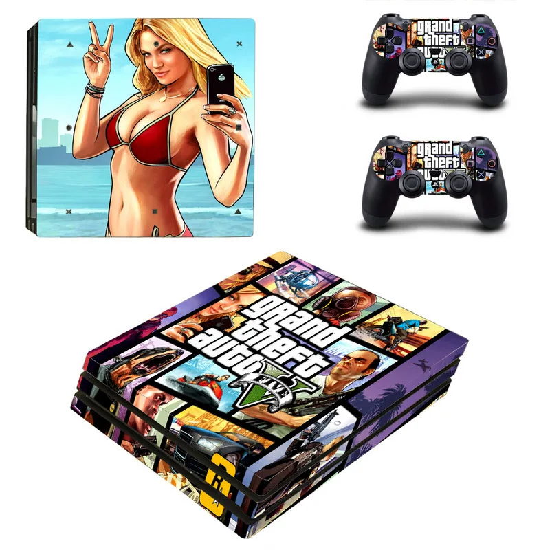Виниловая наклейка GTA Style для Sony PS4 Pro консоль и 2 контроллера [ad Обложка аксессуары