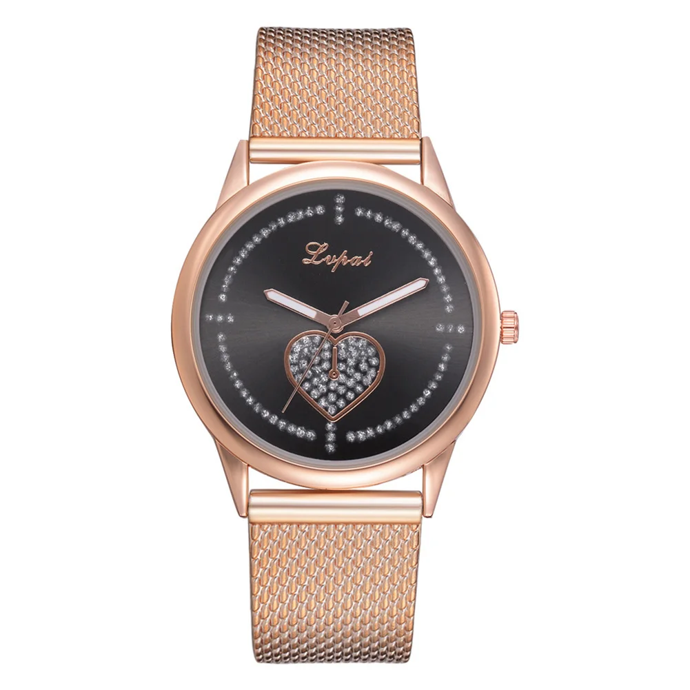 Rose Gold Black Дропшиппинг женское серебряное Золотое любовное сердце циферблат кристалл наручные часы модные роскошные женские Стальные кварцевые часы Relogio Feminino - Цвет: Rose Gold Black
