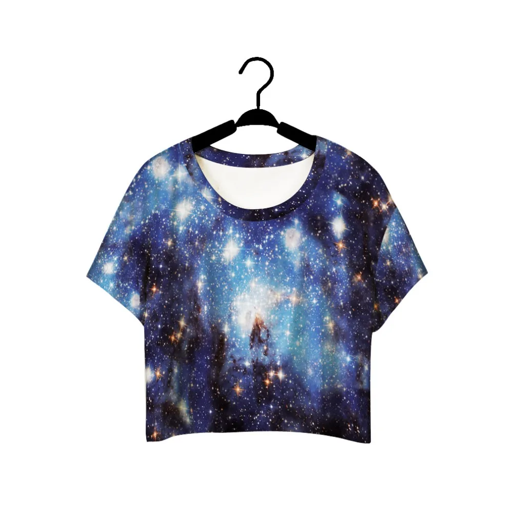 Женский укороченный топ с 3D принтом голубой Повседневный коротким рукавом и