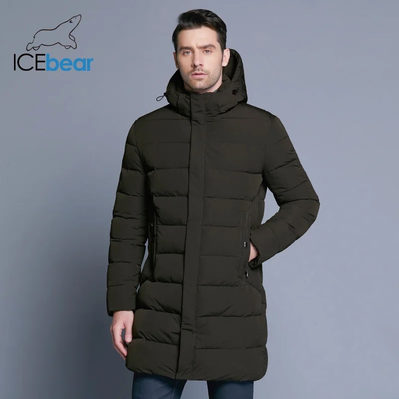 ICEbear зимняя куртка мужская шляпа съемная теплая куртка повседневные Мягкие хлопковые ветровки зимняя куртка мужская одежда MWD18821D