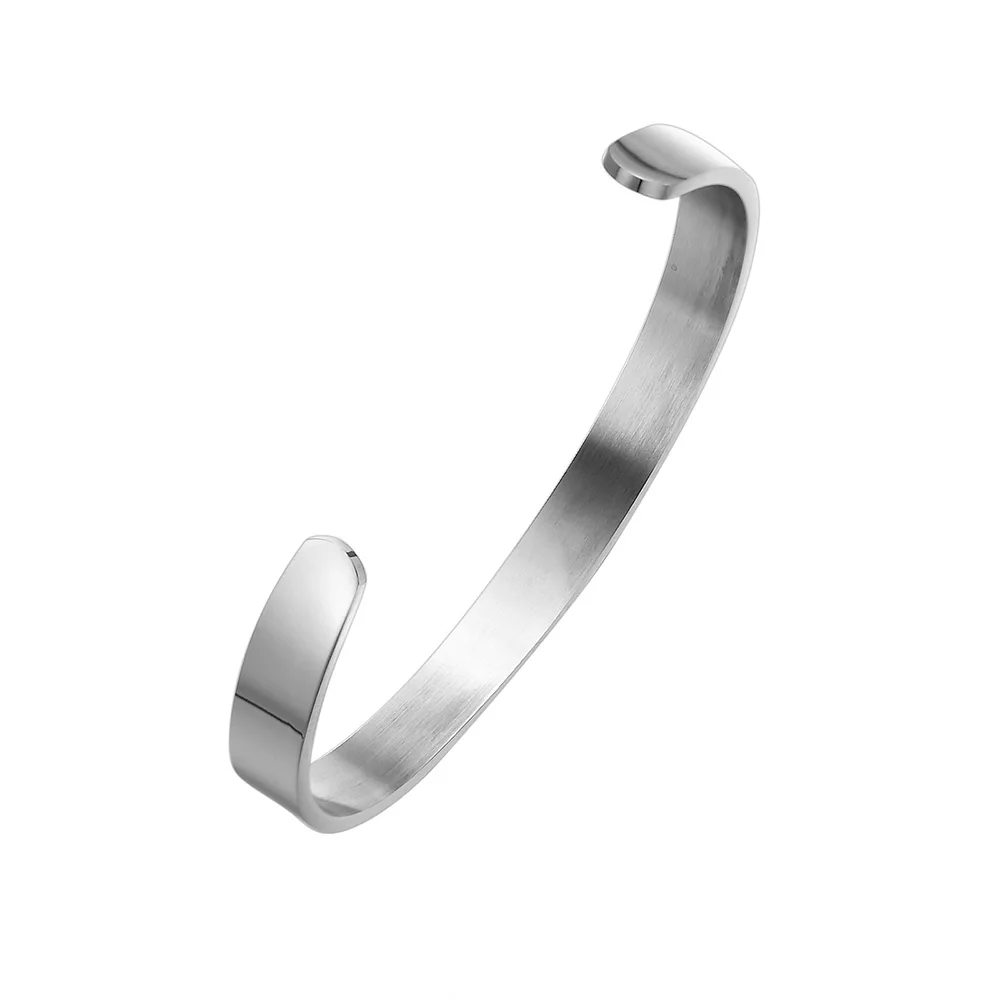 Silver-8mm Браслет-манжета на заказ, 4 мм, 6 мм, 8 мм, серебряные, золотые, розовые, женские браслеты без надписей, браслет из нержавеющей стали, ювелирные изделия - Окраска металла: Silver-8mm