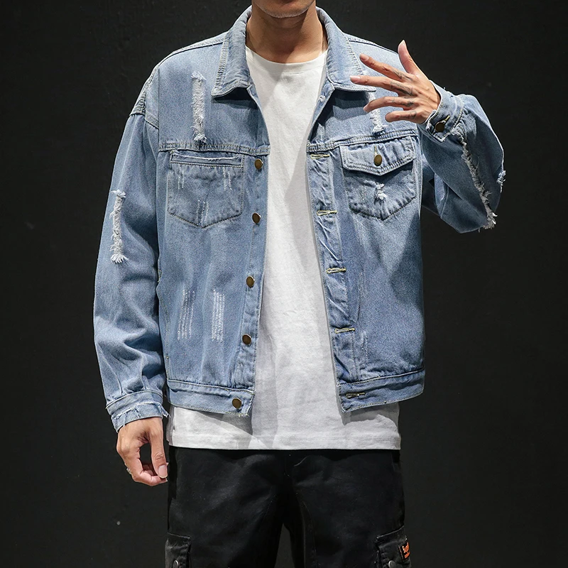 2019 новая однотонная Повседневная приталенная Мужская джинсовая куртка XL 5XL