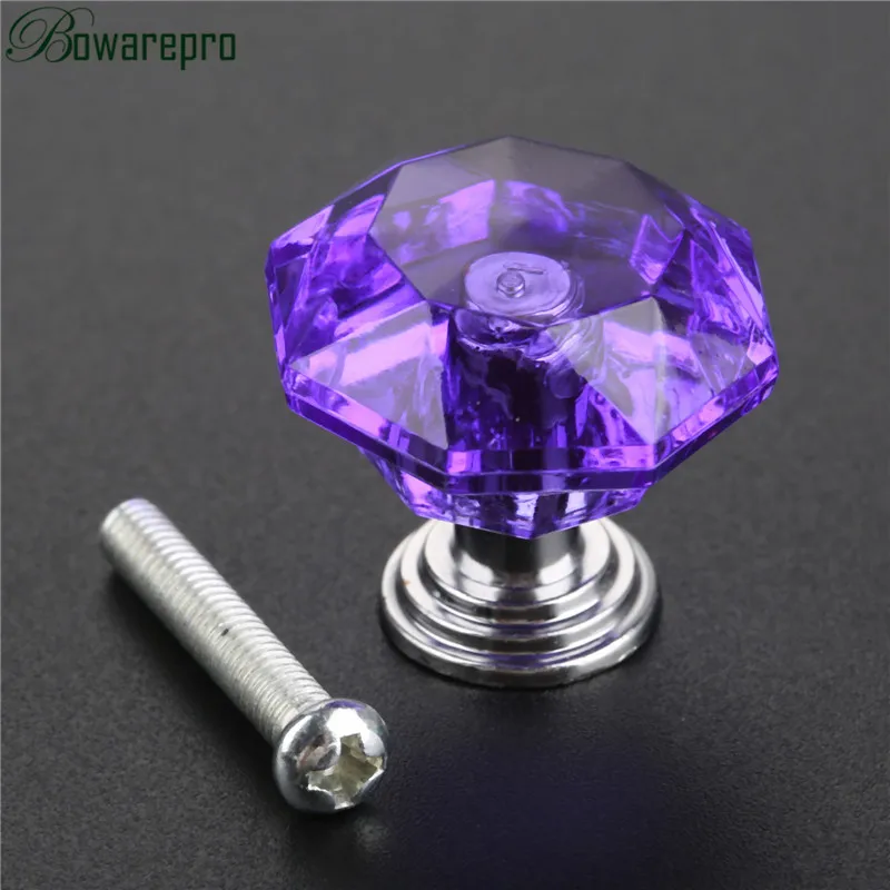 Purple Knob Bowarepro 24 мм хрустальные коробки для драгоценностей ручка Алмазная ручка ручки для ящика ручки для макияжа ручка для мини шкафа орнамент коробка ручка 1 шт - Цвет: Purple Knob
