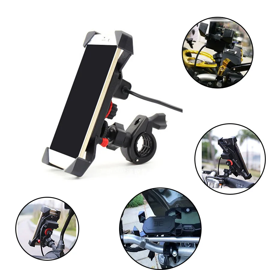 

Adjustable 7/8" Handlebar Mobile Phone Mount USB Charger Holder Cradle Holder Motorcycle Bike Phone Holder 360 Degrees Rotation