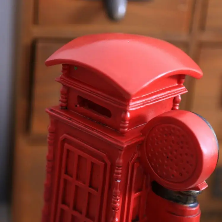 

Telephone Booth Piggy Bank Retro Resin Craft Home Decor Figurines
