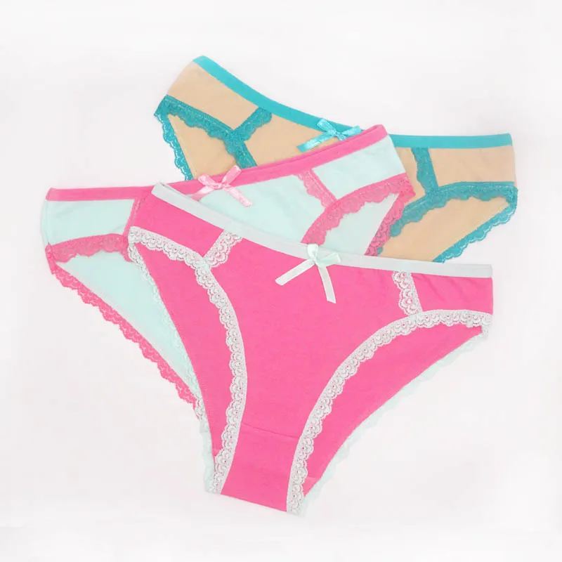 pink.green.khaki Moonflme, 3 шт./лот, лидер продаж, 6 цветов, женские трусики, хлопковые сексуальные кружевные трусики, 89147 - Цвет: pink.green.khaki