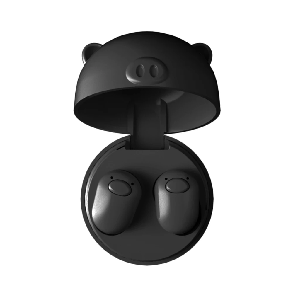 Черный Сверхлегкие каваи Твин Gudetama Bluetooth наушники с маленькой Свинкой зарядная корзина беспроводные стерео супер бас музыкальные наушники гарнитура - Цвет: Черный