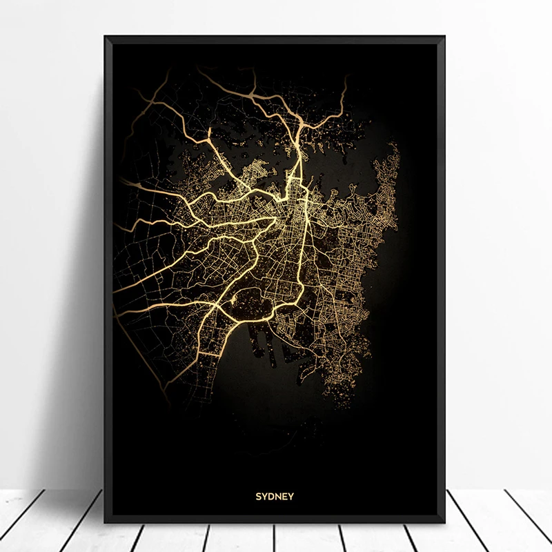 

Sydney City Light Maps Custom World City Map Posters Canvas Prints Nordic Style Wall Art Home Decor