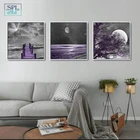 Декоративная Картина на холсте с изображением фиолетового деревянного моста, пейзажа, Луны, Художественная печать, постер, Декор для дома картины настенные