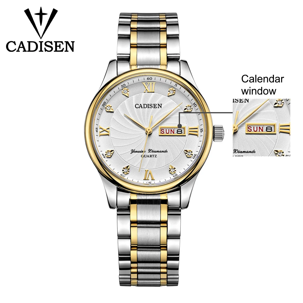 CADISEN, часы для влюбленных, кварцевые, для мужчин и женщин, модные, бизнес, нержавеющая сталь, ремешок, парные часы, водонепроницаемый набор, наручные часы Valentine