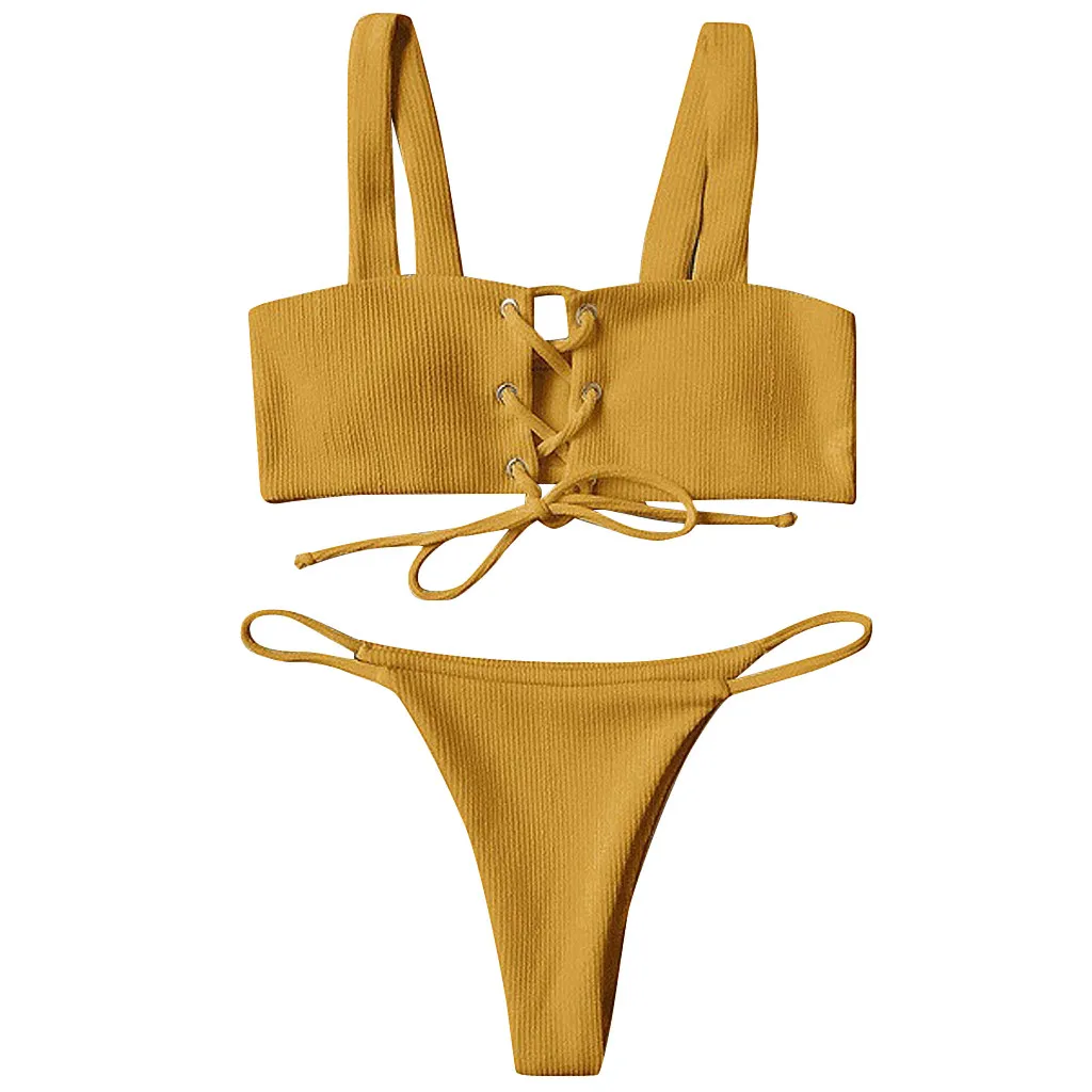 Женские однотонные черные желтые красные трусики Тонг с низкой посадкой бикини