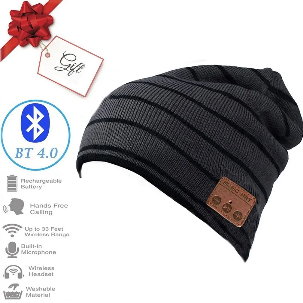Уличная Беспроводная вязаная шапка с Bluetooth 4 0 зимняя в полоску bluetooth наушниками