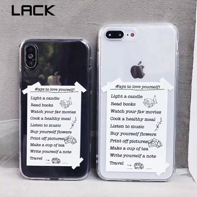 LACK Simple Notes Phone Case For iphone X 6 6S 7 8 Plus Fashion Cartoon Letters Ultra Slim Clear TPU Back Cover |