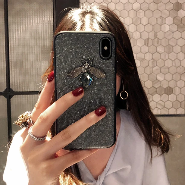 Роскошный мягкий блестящий чехол со стразами и Пчелой для Iphone X XR XS Max модный
