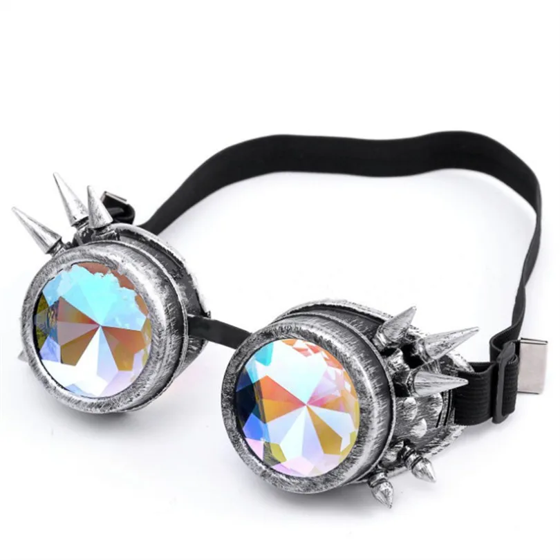 Retro Silver Заклепки ретро стимпанк Солнцезащитные очки для мужчин Женский Калейдоскоп очки Cosply стимпанк очки - Цвет линз: Retro Silver
