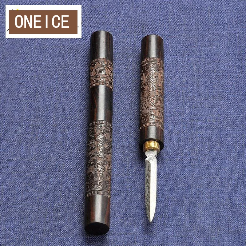 Cuchillo de t&eacute; Pu'er &eacute;bano tallado patr&oacute;n de acero aguja de t&eacute; negro para la ceremonia del t&eacute; piezas de repuesto-1
