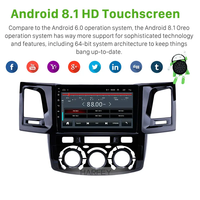 Harfey 9 'ƈDIN Android 8 1 автомобильное радио для 2008 2014 Toyota Fortuner/Hilux Руководство A/C левая