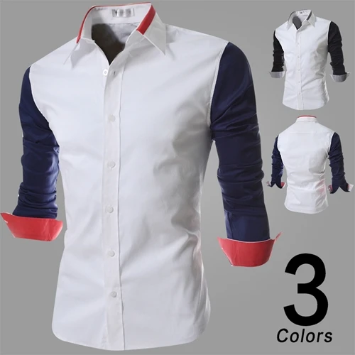 High Quality Cotton Men Casual Shirt Long Sleeve Fashion Patchwork turn-Down Collar Blue/Black Male Top Tees Lp868 | Мужская одежда