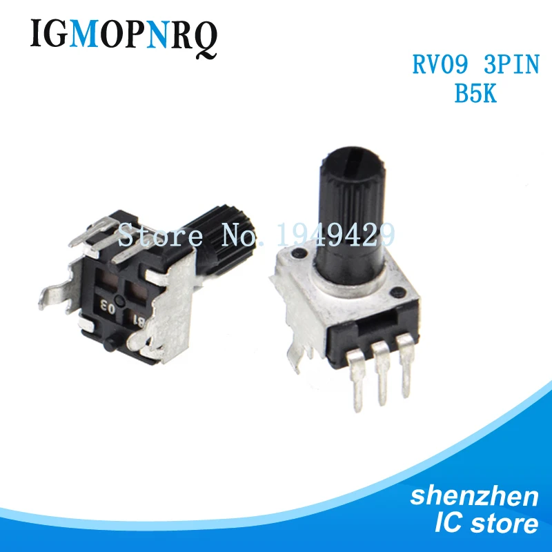 

5PCS/LOT RV09 B5K B502 Potentiometer Adjustable Resistance 12.5mm Shaft 3 Pins 0932 Vertical adjustable trim pot WH09