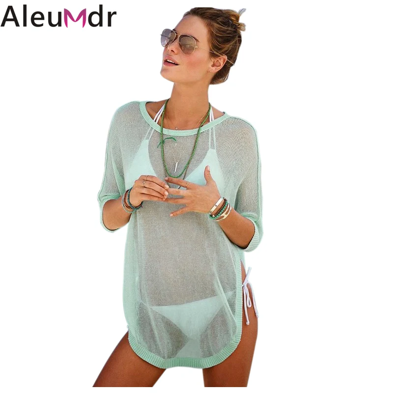 Aleumdr купальники для малышек женские туники кафтан пляжные платья 2019 Небесно