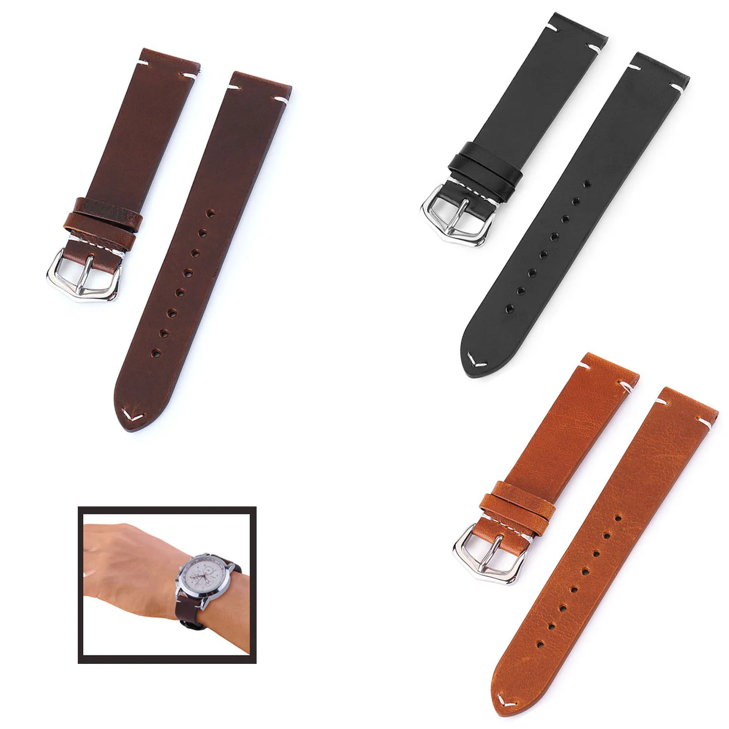 

Retro Leather Watch Strap 18mm 19mm 20mm 21mm 22mm 24mm Wrist Belt Watchbands Genuine Leather Watch Band Black Brown with Pins