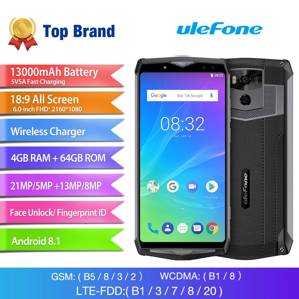Ulefone power 5s 4G мобильный телефон Android 8 1 4 Гб + 64 восьмиядерный смартфон 13000 мАч Лицо ID