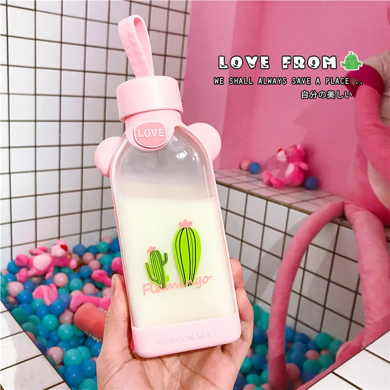 Уникальные Милые Мини бутылки для воды, форма коробки для молока, прозрачное стекло, мультяшная Розовая пантера, бутылка для напитков, кофе, пива, посуда для напитков