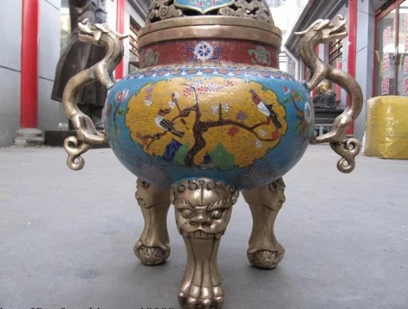 bir 003867 Regius Palace 100% Pure Bronze Statue cloisonne Dragon Buddhism incense burner Censer | Дом и сад