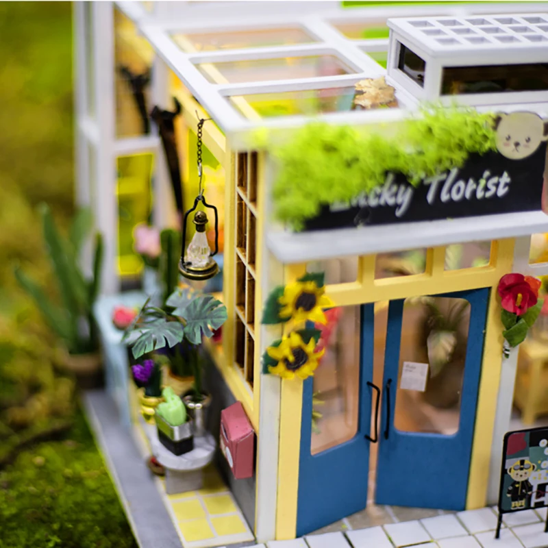 Robotime маленький медведь цветочный магазин миниатюрный DIY кукольный домик