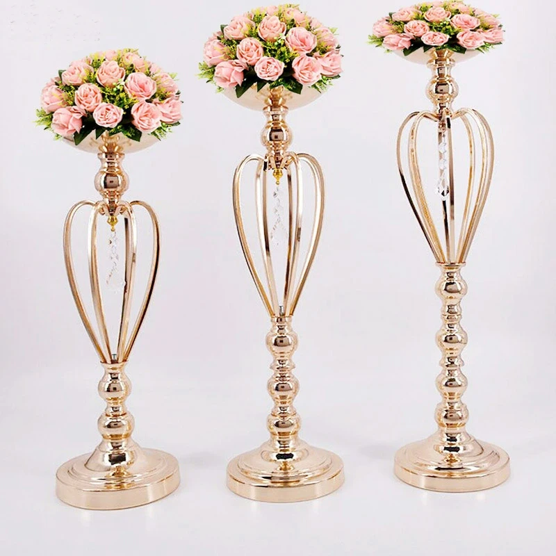 

61 см (24 дюйма) Золотая настольная подставка Свадебная подставка для цветов ваза для цветов свадебное украшение 10 шт./лот