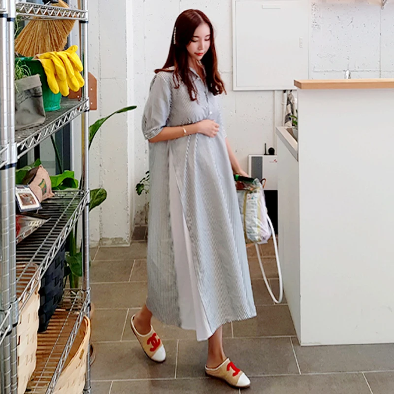 LANMREM 2020 Summer New Fashion Casual Women Loose Plus Short-sleeved Striped Color Matching Temperament Dress TC135 | Женская одежда