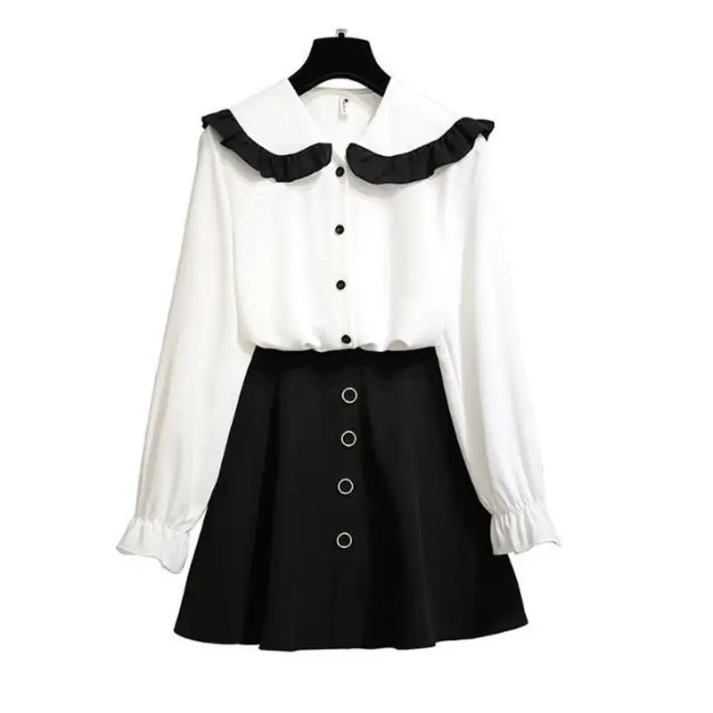 Женский комплект из 2 предметов шифоновая рубашка с длинным рукавом и воротником