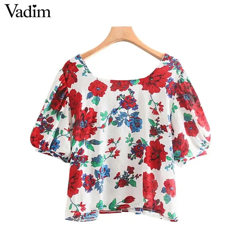 Vadim women floral print blouse half sleeve button design square collar shirts casual retro chic female blusas tops DA476 |