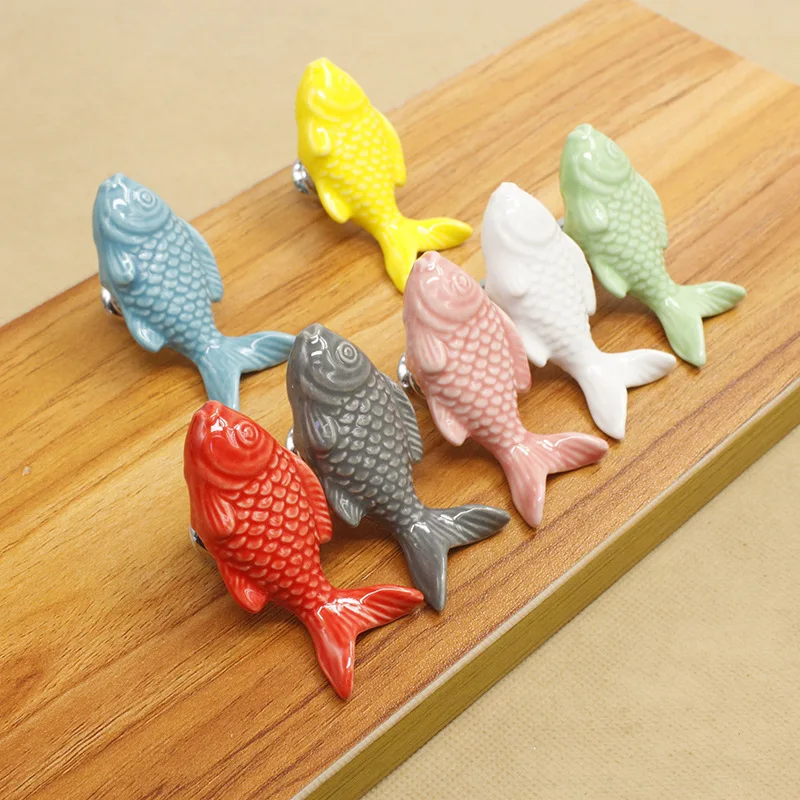 2016 New Cartoon Ceramic Fish Cabinet Handle and Knob Kid Room Knobs | Обустройство дома