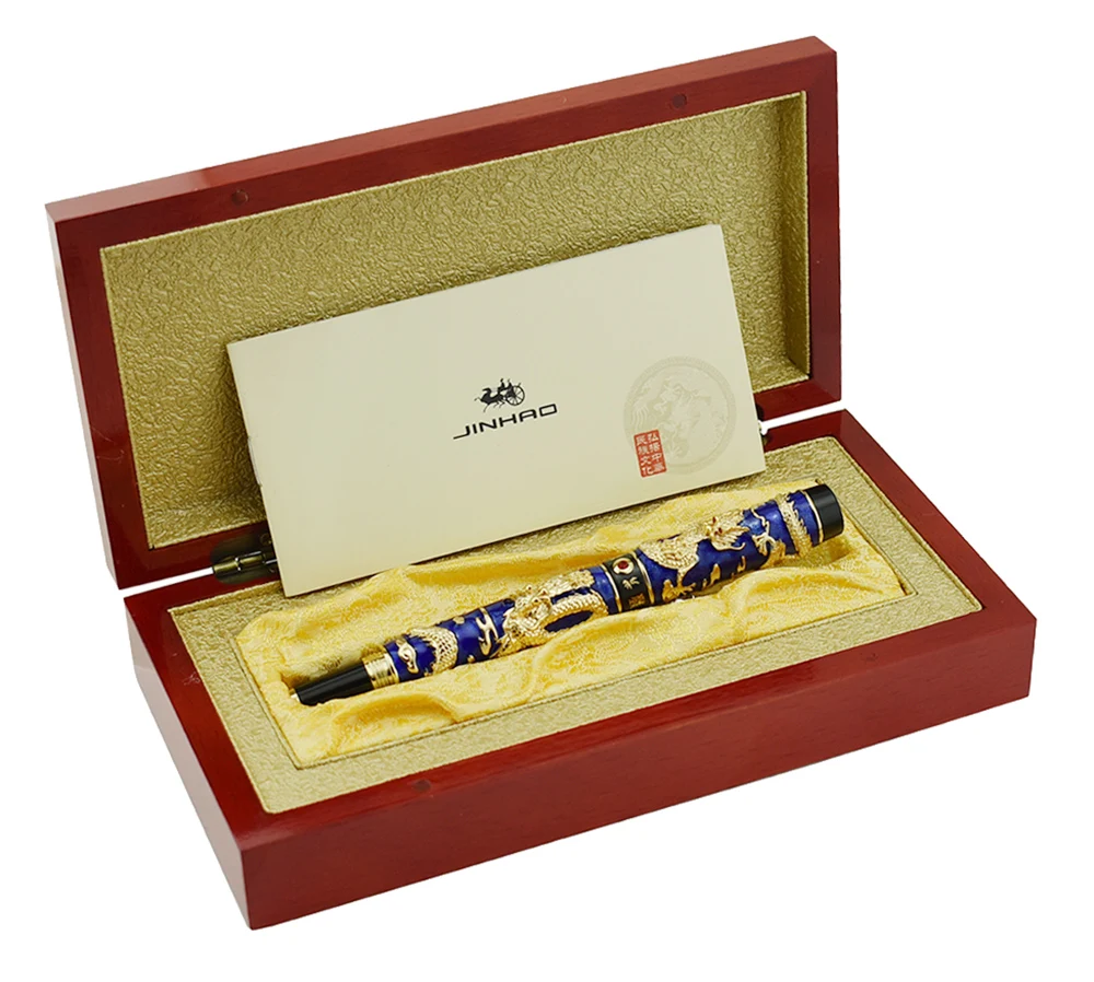 One Pen with Box Jinhao, синяя перегородчатая Ручка-роллер с двойным драконом, с гладкой заправкой чернил, передовая ручка для письма, подарок для бизнеса, выпускника - Цвет: One Pen with Box