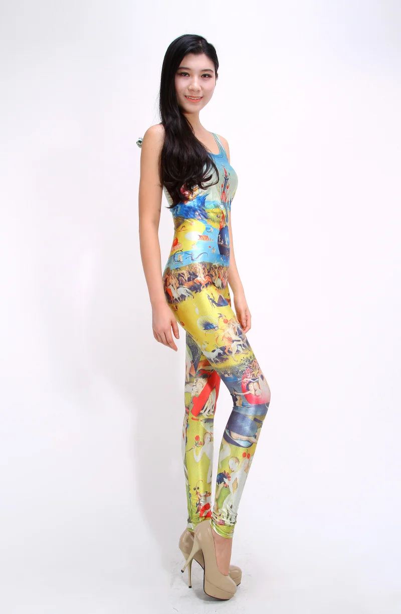 Женский комбинезон облегающий без рукавов с 3D принтом в виде сада земных желаний