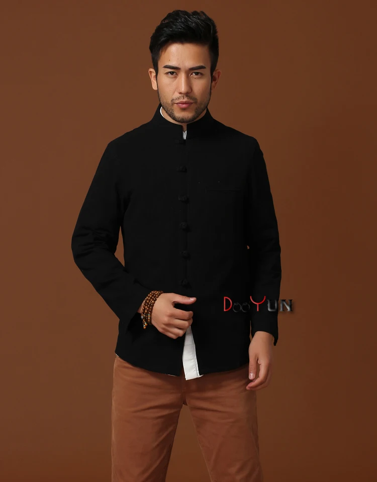 Лидер продаж китайская мужская хлопковая льняная куртка Кунг фу черное весеннее