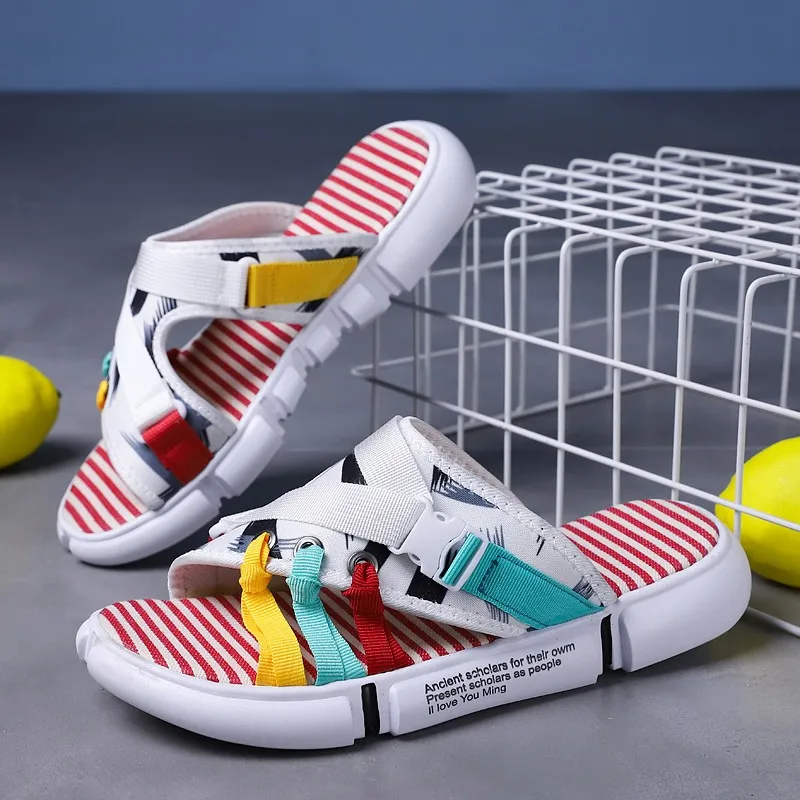 White-Red X мужские тапочки Летний Модный корейский стиль пляжная повседневная обувь тканевые легкие удобные эспадрильи мужские вьетнамки - Цвет: White-Red