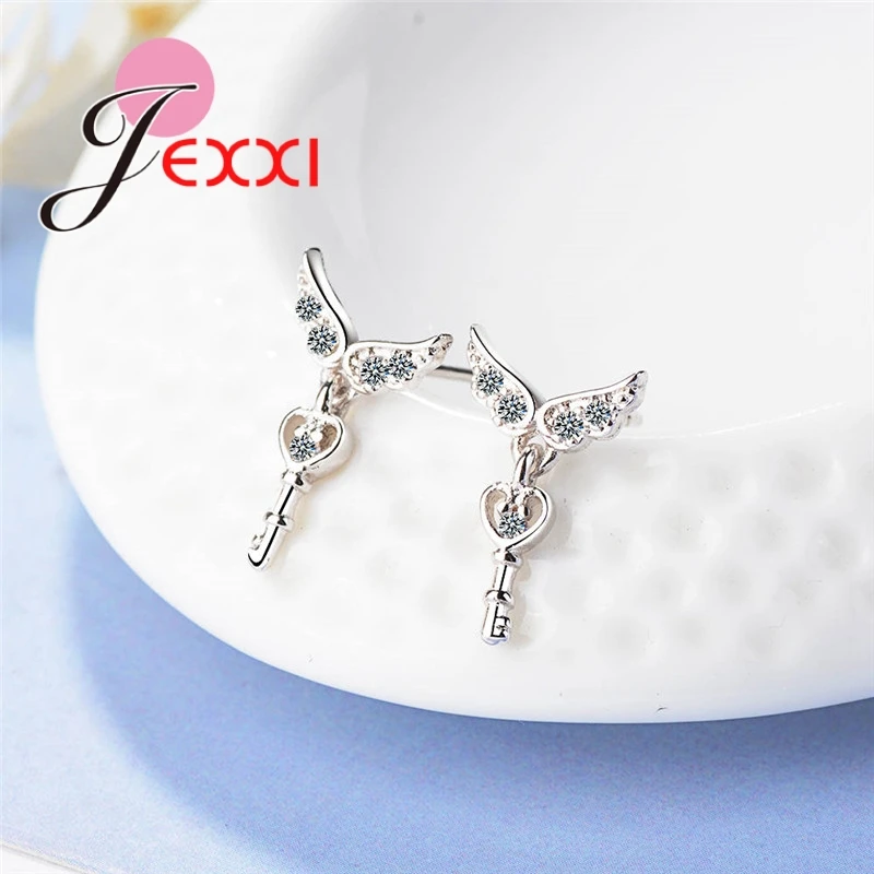 Аутентичные Роскошные Крылья мир 925 стерлингового серебра серебряные серьги