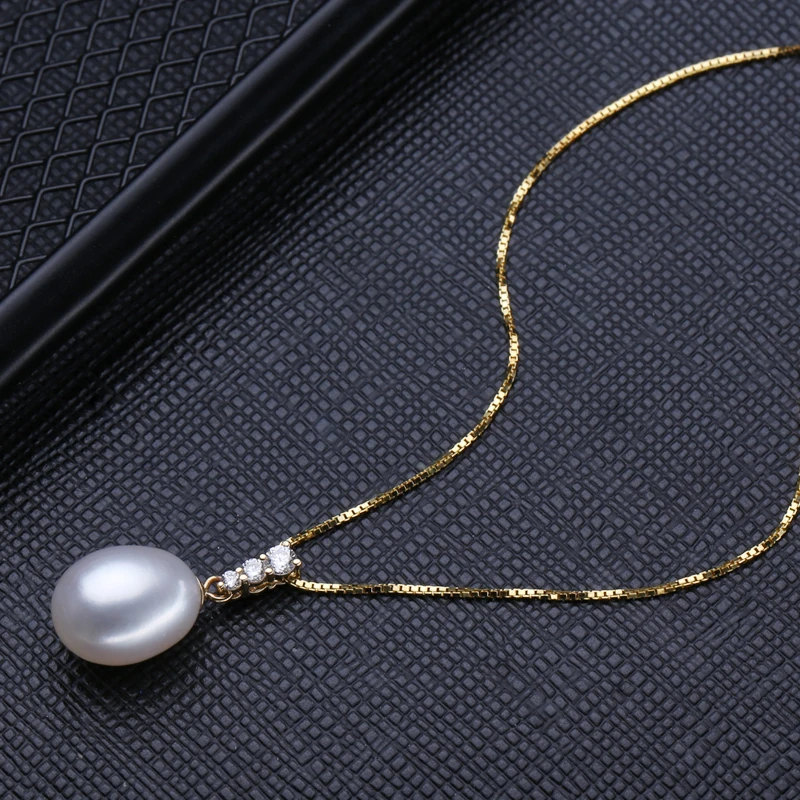 Женское колье с белым жемчугом FENASY золотистое ожерелье подвеской из серебра 925