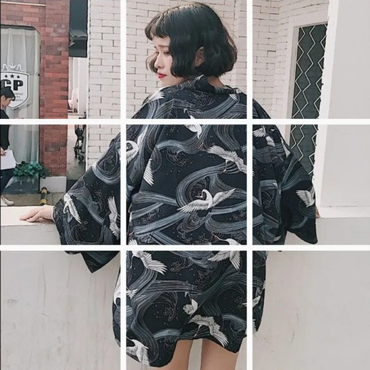 5 KMN003JE Bella philosophy японский стиль печати Винтаж Harajuku стиль блузка волны и ветра рубашки с драконом японский рукав летучая мышь кимоно - Цвет: 5 KMN003JE
