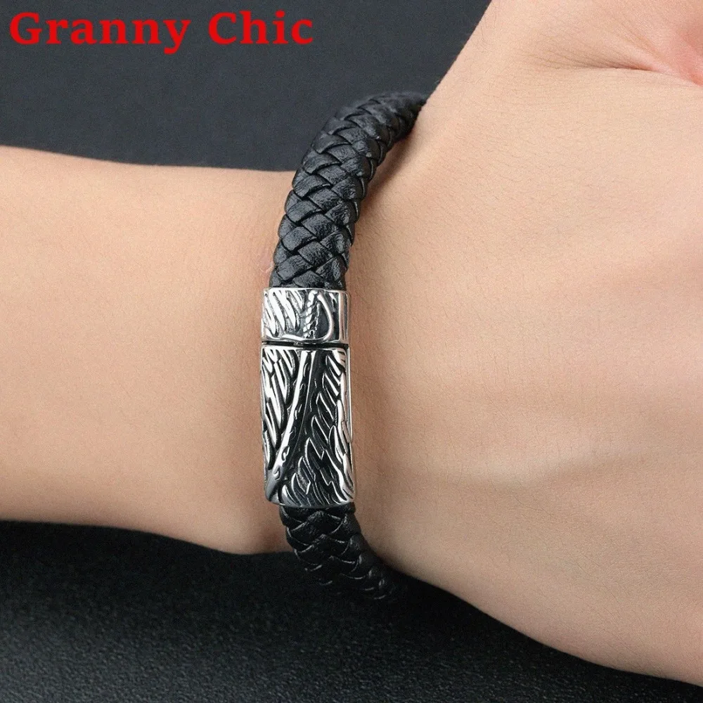 Браслеты манжеты Granny Chic мужские кожаные модные плетеные ювелирные украшения из