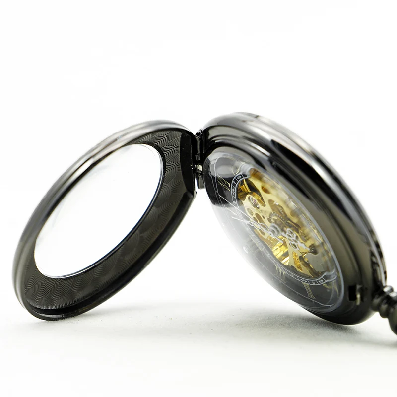 Antique Round Pattern Engraving Roman Numerals Mechanical Pocket Watch Retro Steampunk Manual Winding Fob Chain Men's Watch